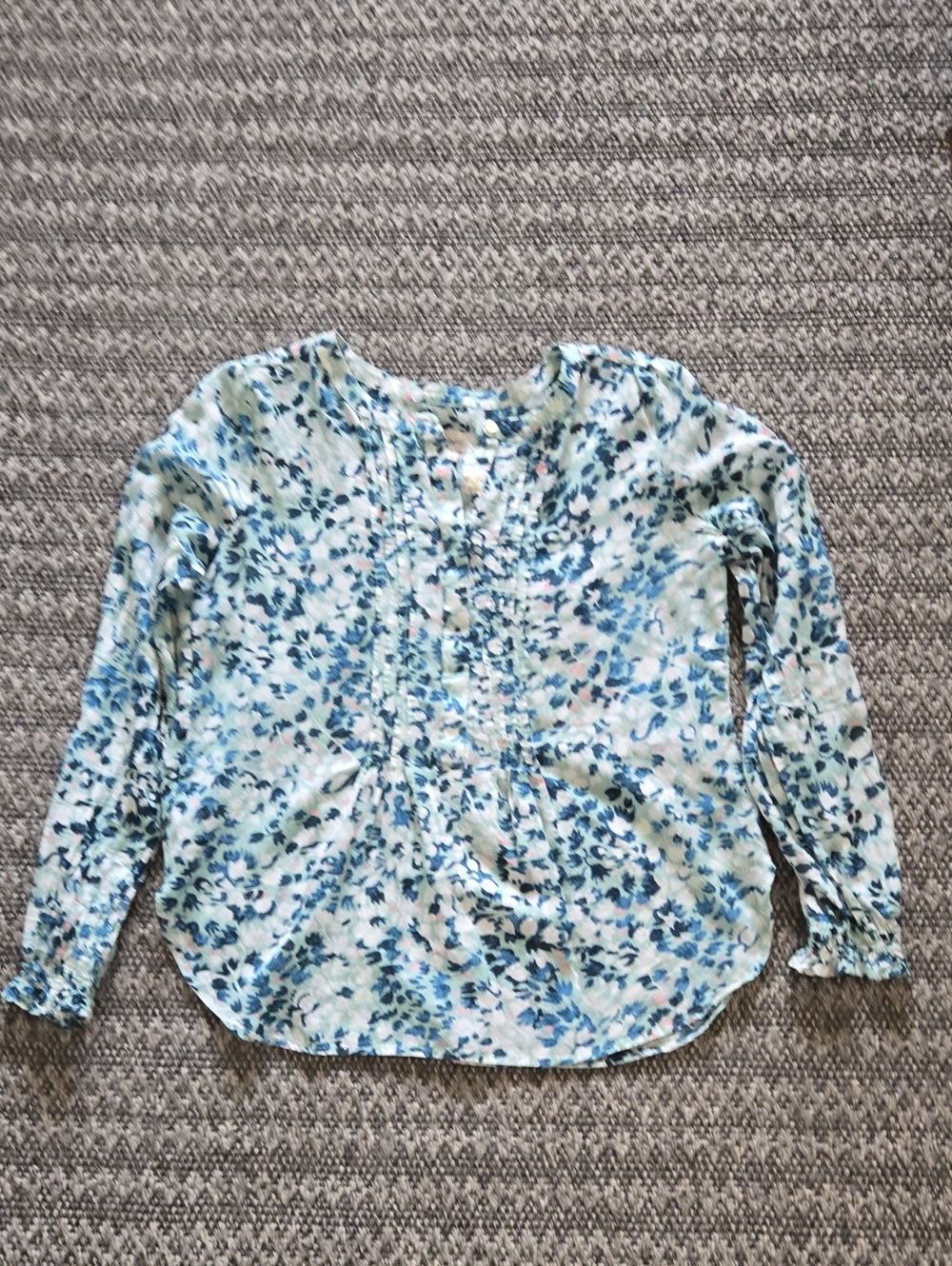 LOFT Light Blue Floral Pintuck Long-Sleeve Blouse